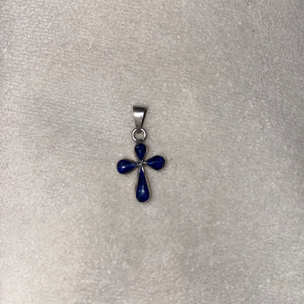 Silver & Navy blue cross pendant
